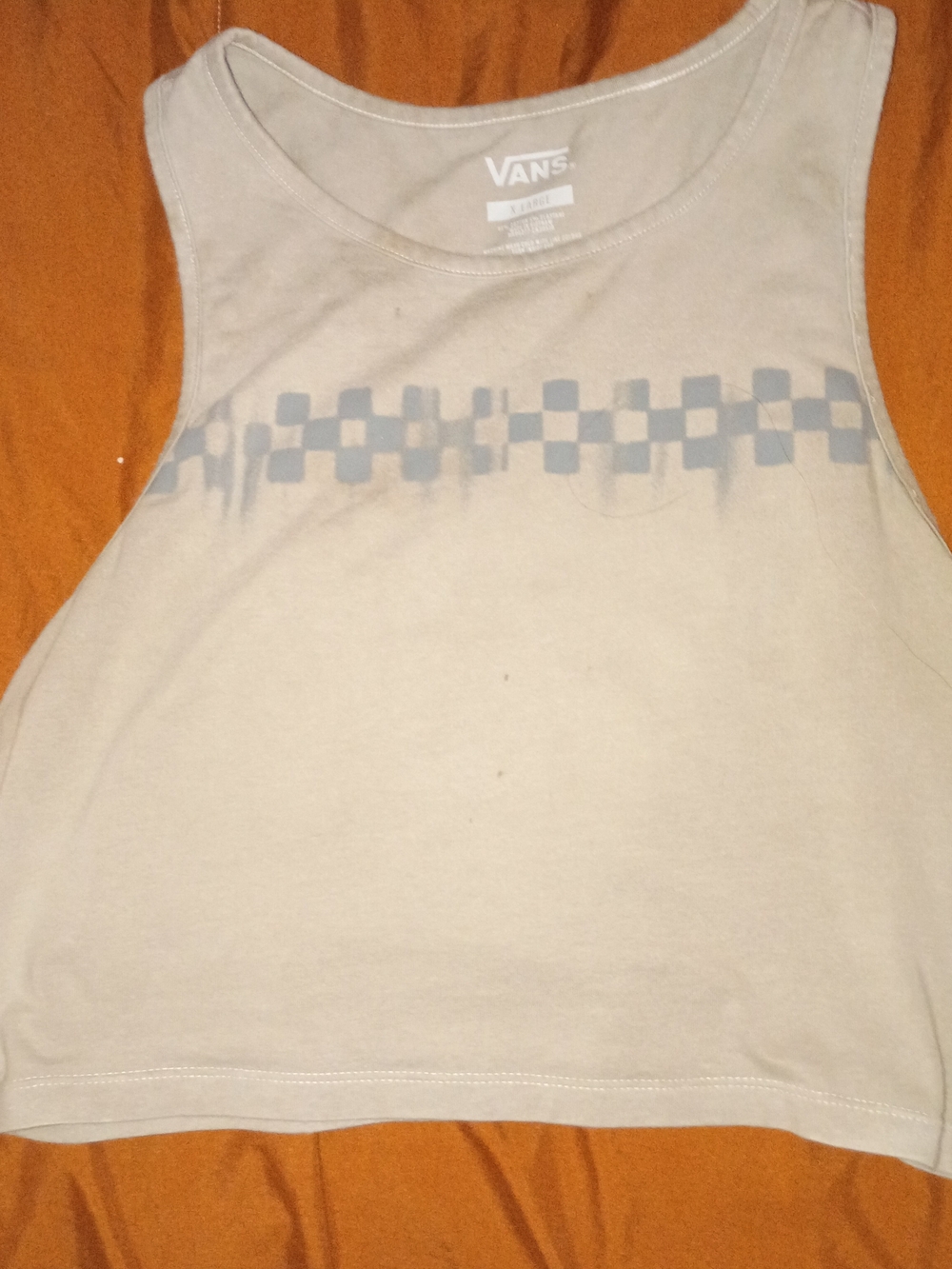 Vans Beige Crop Tank with Gray Checkerboard